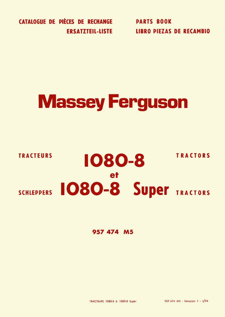 Massey-Ferguson MF1080-8 und MF1080-8 Super Ersatzteilkatalog, Buchcover