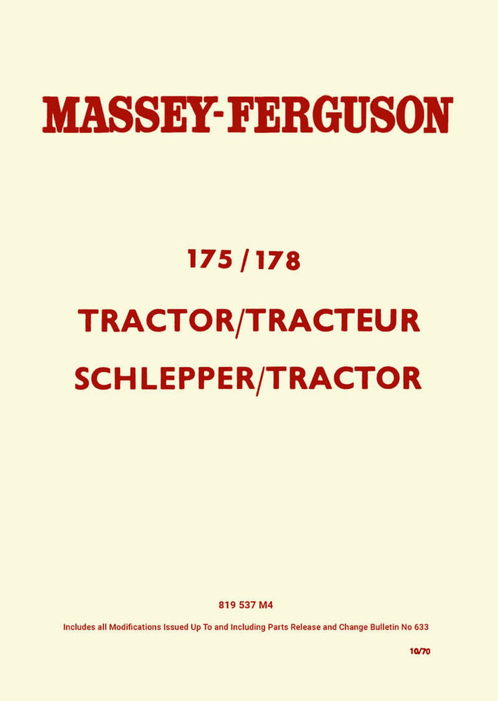 Massey-Ferguson MF175 und MF178 Ersatzteilkatalog, Buchcover