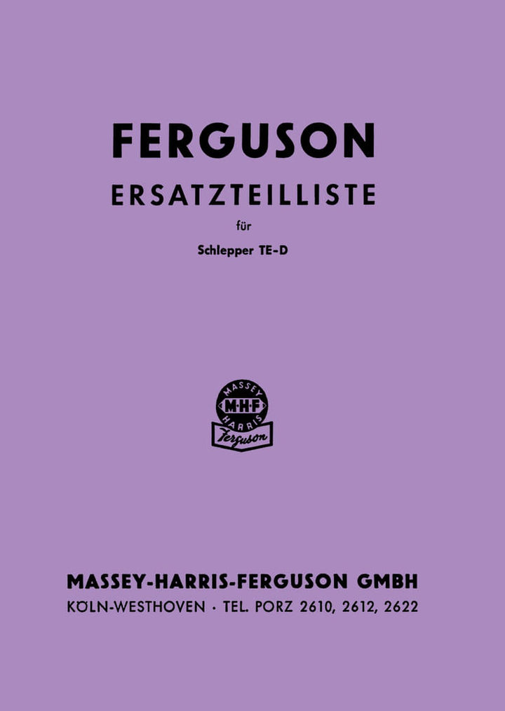 Massey-Ferguson TE-D Ersatzteilkatalog, Buchcover