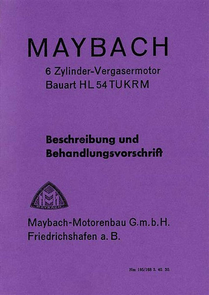 Maybach 6 Zylinder-Vergasermotor Bauart HL54 TUKRM Motorliteratur, Buchcover