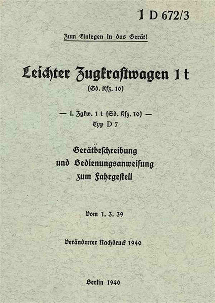 Maybach leichter Zugkraftwagen 1t Typ D7 Betriebsanleitung, Buchcover
