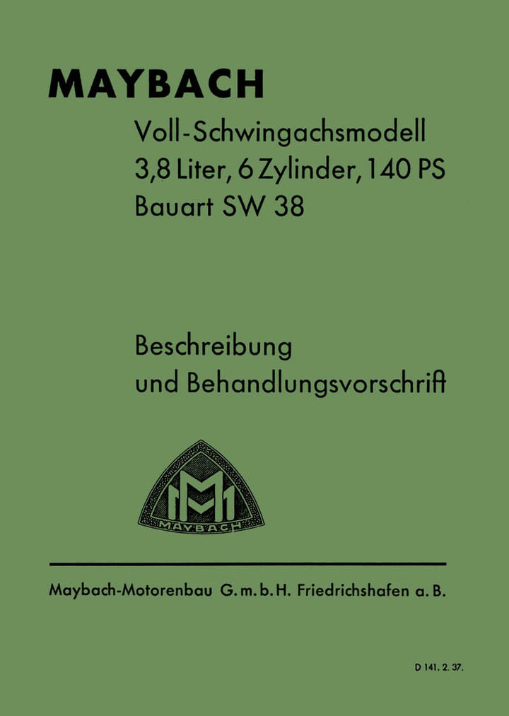 Maybach SW-38 Betriebsanleitung, Buchcover