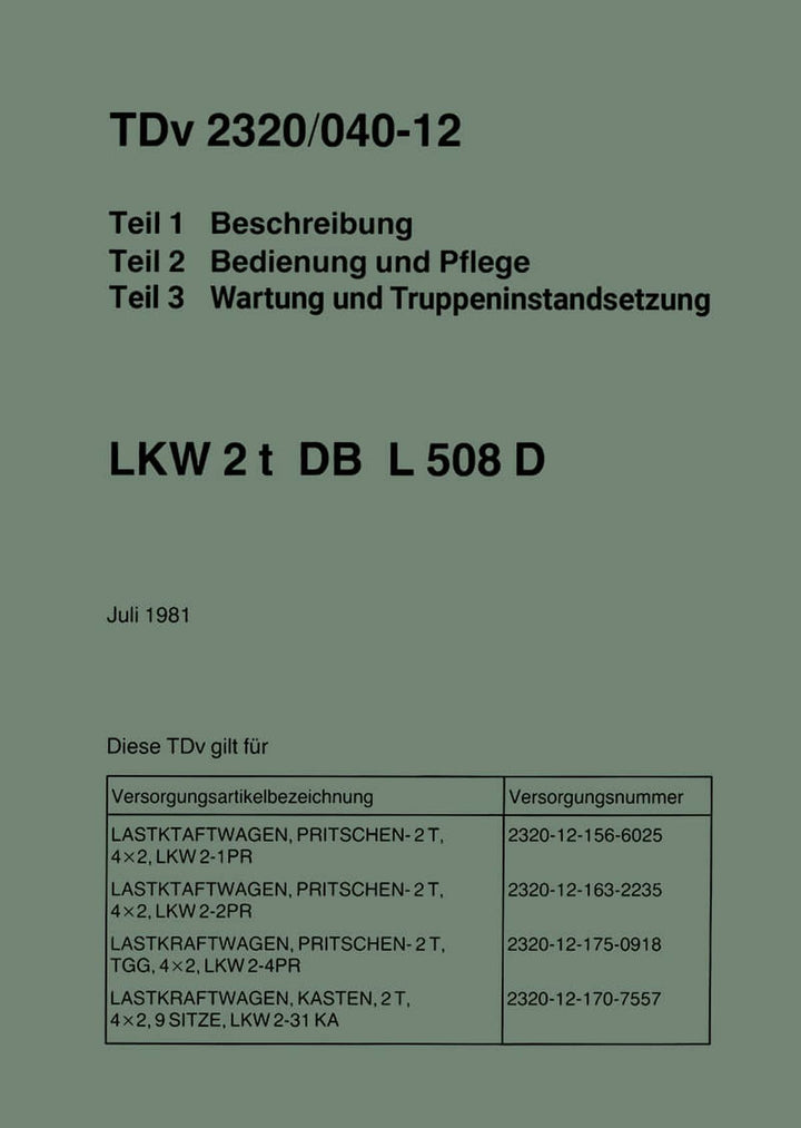 Mercedes-Benz LKW 2t DB L508D Betriebsanleitung, Buchcover