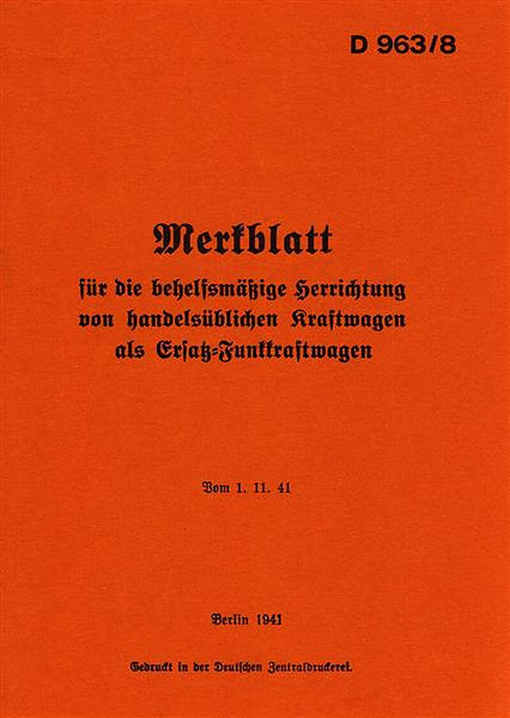 Merkblatt für Herrichtung von Ersatz-Funkkraftwagen 1941, Buchcover