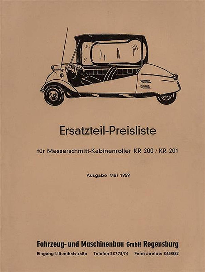 Messerschmitt KR200 und KR201 Ersatzteilkatalog, Buchcover