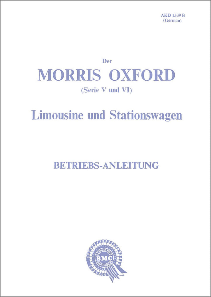 Morris Oxford (Serie V und VI) Limousine und Stationswagen Betriebsanleitung, Buchcover