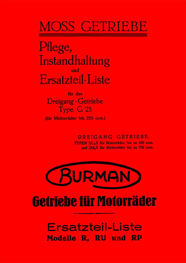 Moss und Burman Getriebe Bedienung und Ersatzteilliste, Buchcover