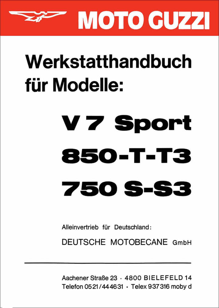 Moto Guzzi V7 Sport, 850-T/T3, 750S/S3 Reparaturanleitung, Buchcover
