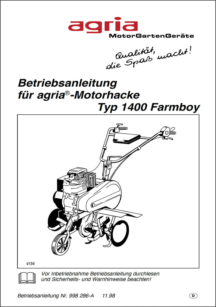 Agria 1400 Farmboy Betriebsanleitung, Buchcover