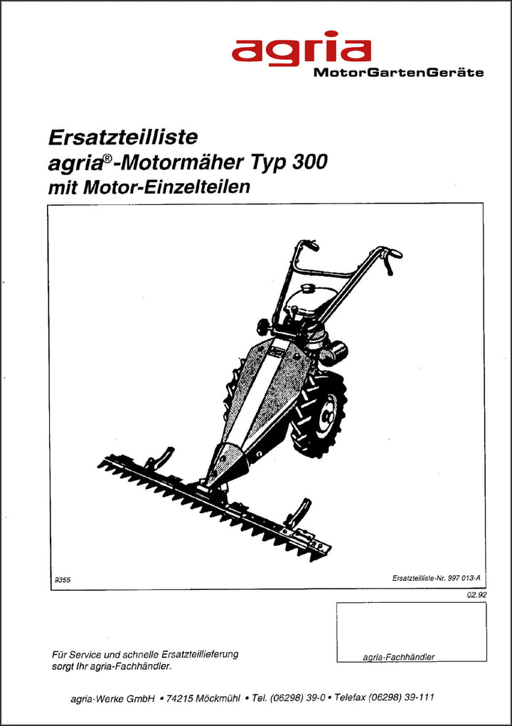 Agria 300 Ersatzteilkatalog, Buchcover