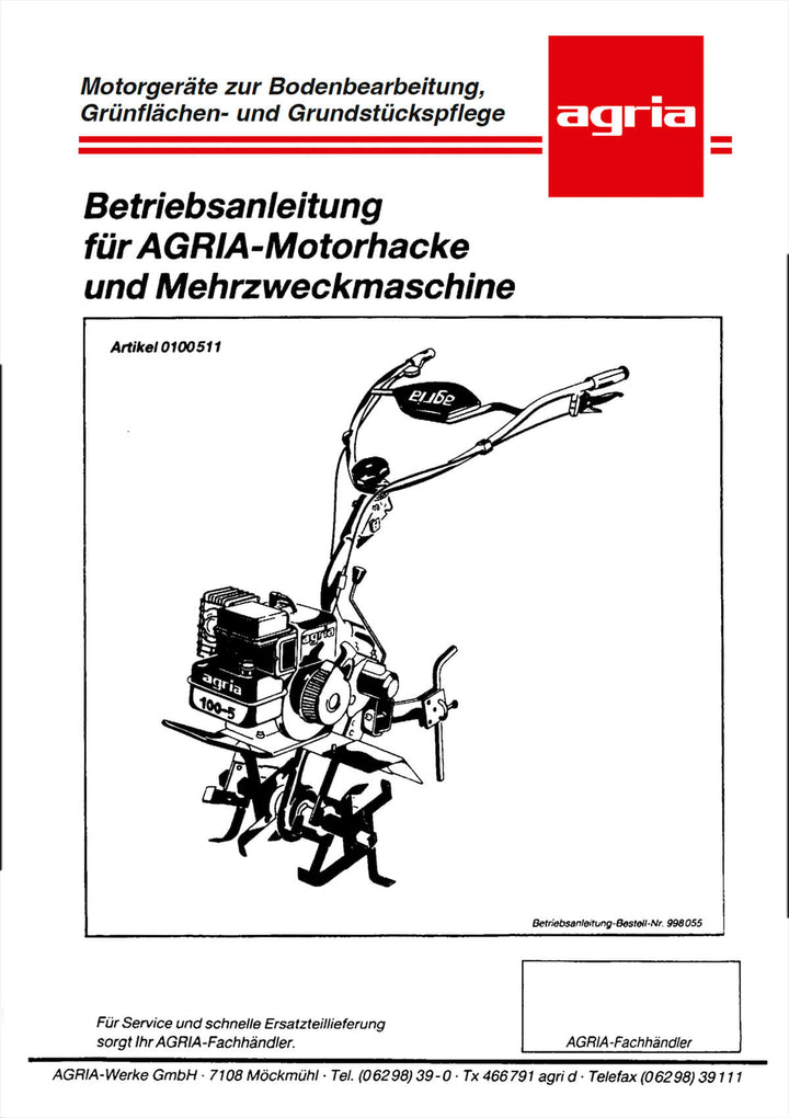 Agria Motorhacke und Mehrzweckmaschine Betriebsanleitung, Buchcover