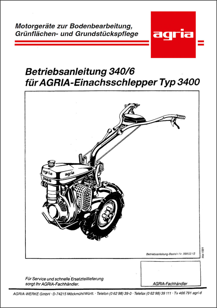 Agria 3400 Betriebsanleitung 340/6, Buchcover