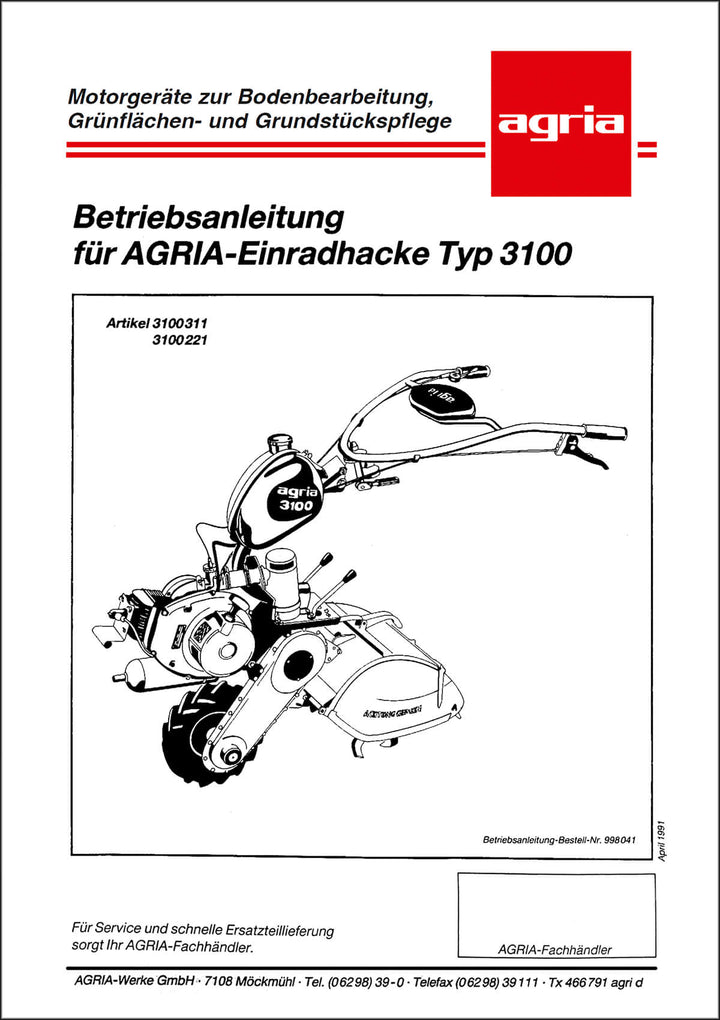 Agria 3100 Betriebsanleitung, Buchcover