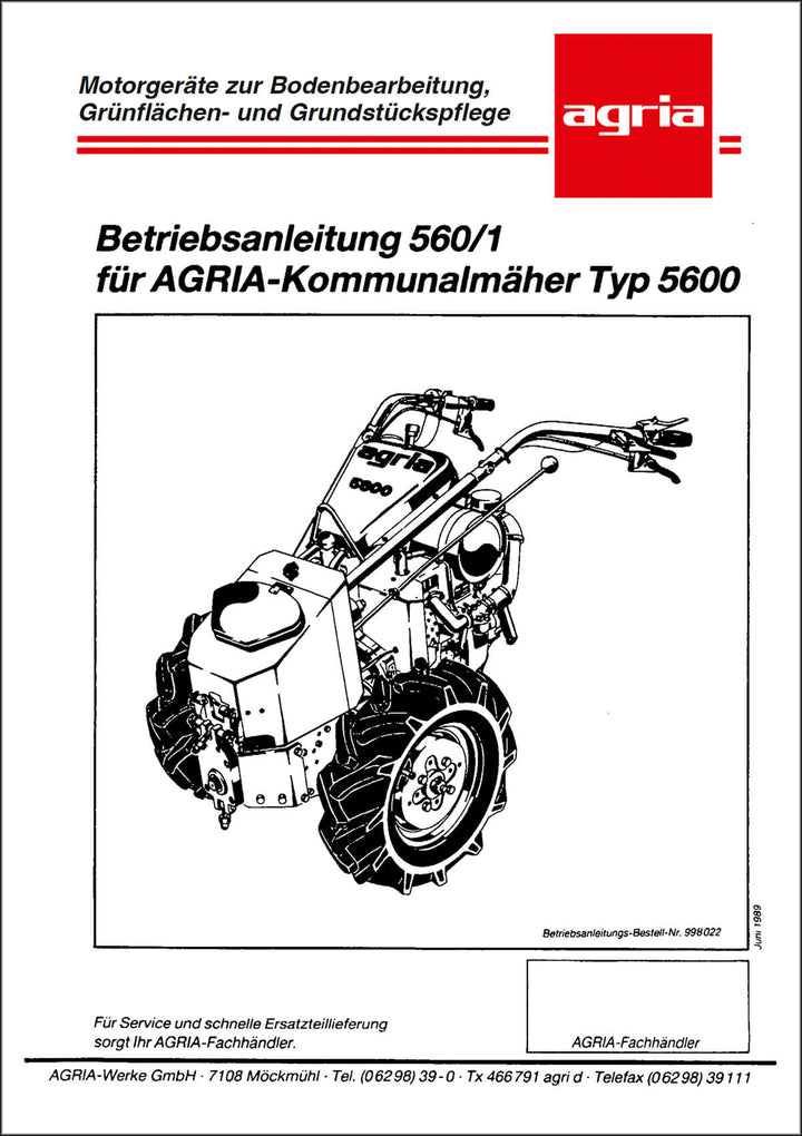 Agria 5600 Betriebsanleitung, Buchcover