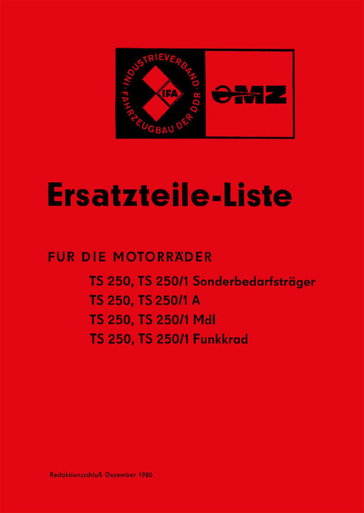 MZ TS250 Ersatzteilkatalog, Buchcover