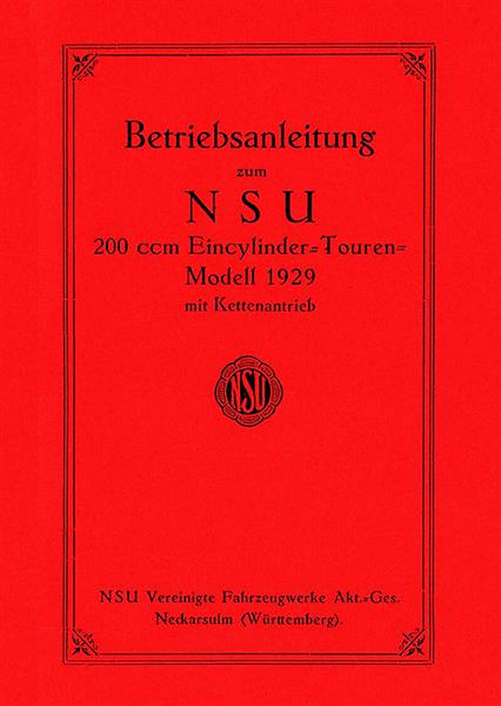 NSU 200 ccm Tourenmodell 1929 Betriebsanleitung, Buchcover