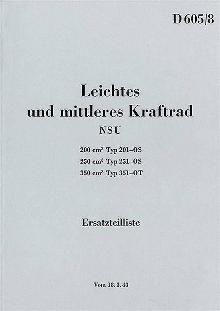 NSU 201OS, 251OS, 351OS Ersatzteilkatalog, Buchcover