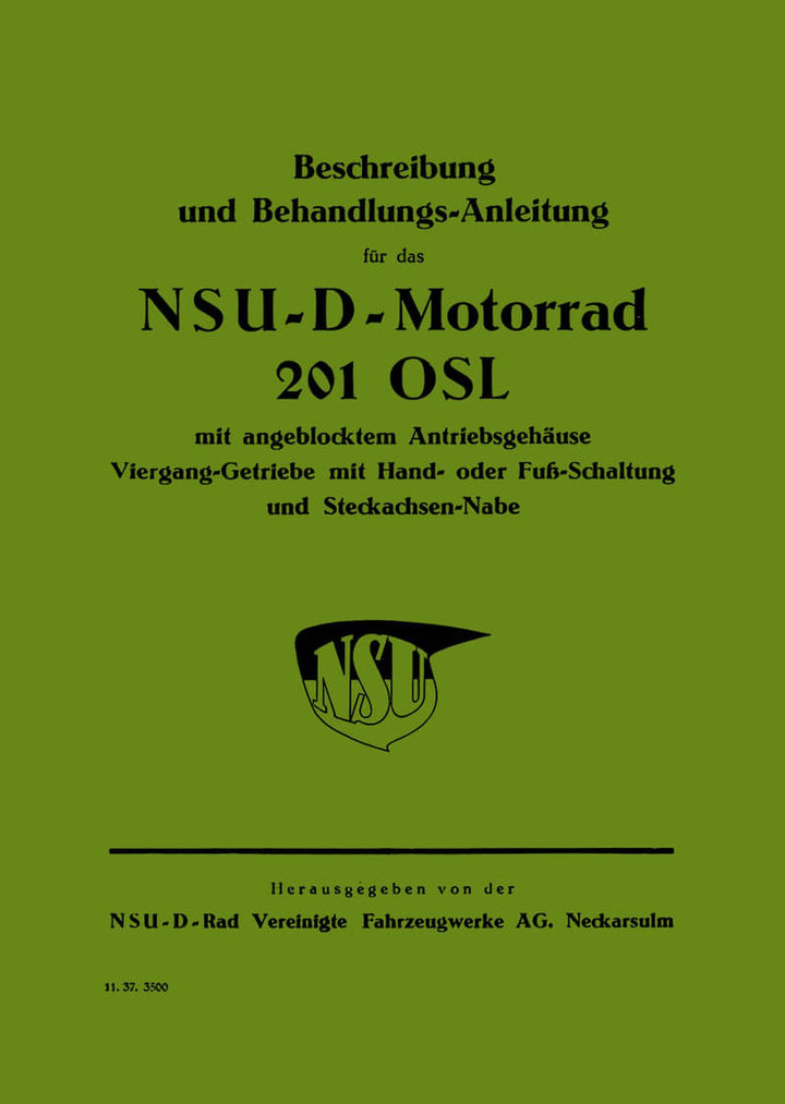 NSU 201OSL D-Motorrad Betriebsanleitung, Buchcover