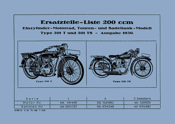 NSU 201T 201TS Touren- und Satteltank-Modell Ersatzteilkatalog, Buchcover