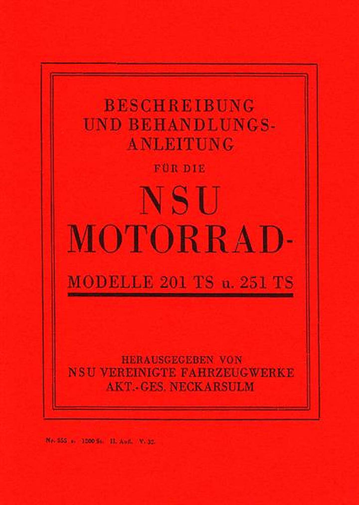 NSU 201TS und 251TS Betriebsanleitung, Buchcover