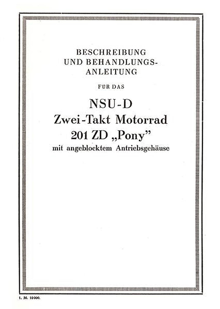 NSU 201ZD Pony Betriebsanleitung, Buchcover
