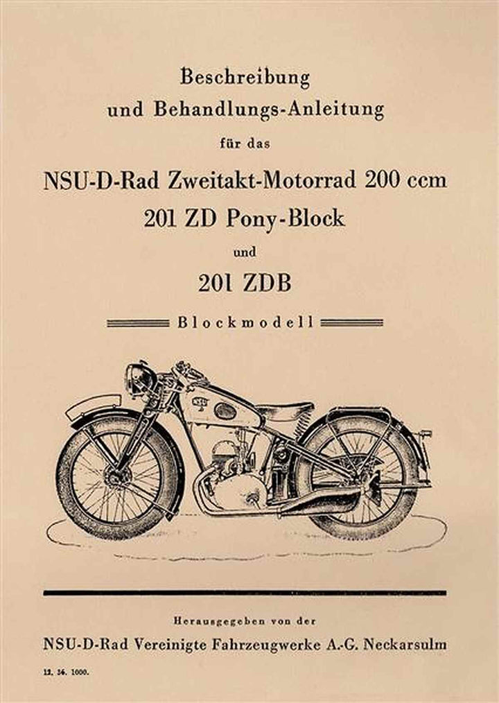 NSU D-Rad 201ZD Pony-Block und 201ZDB Betriebsanleitung, Buchcover