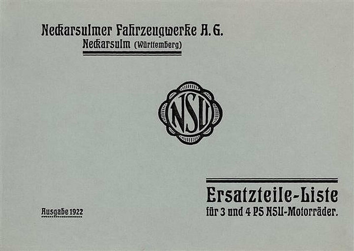 NSU 3 und 4 PS Motorräder Ersatzteilkatalog, Buchcover