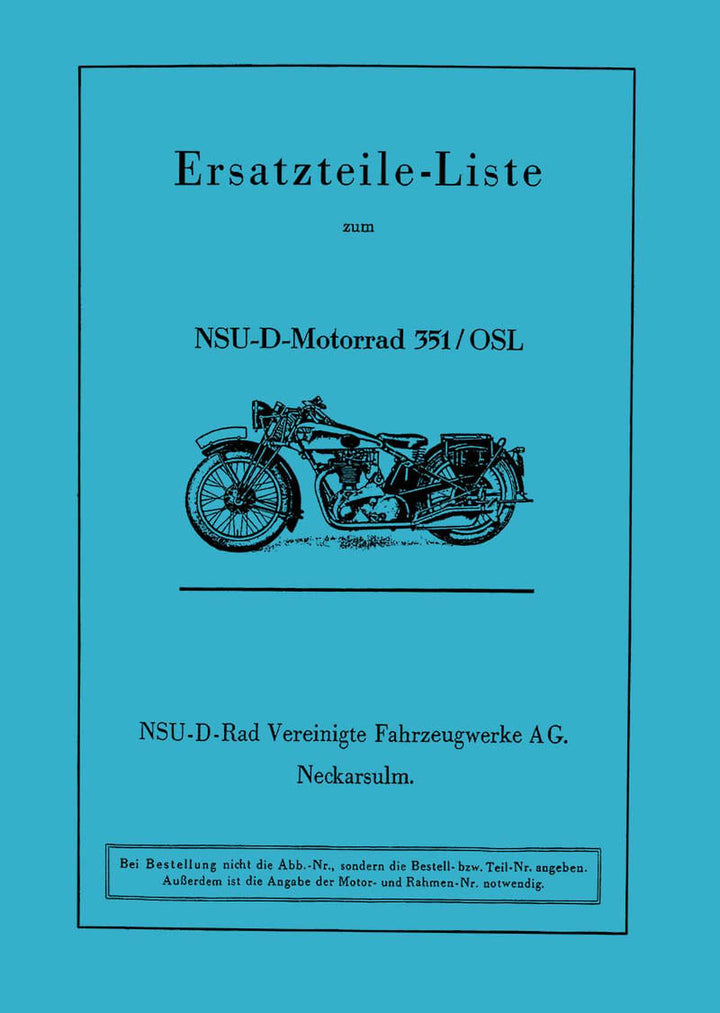 NSU 351S und 351OSL Ersatzteilkatalog, Buchcover