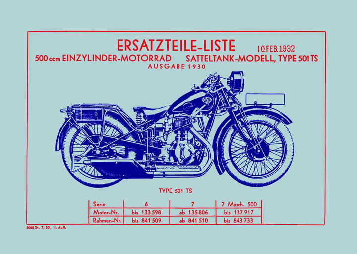 NSU 501TS Ersatzteilkatalog, Buchcover