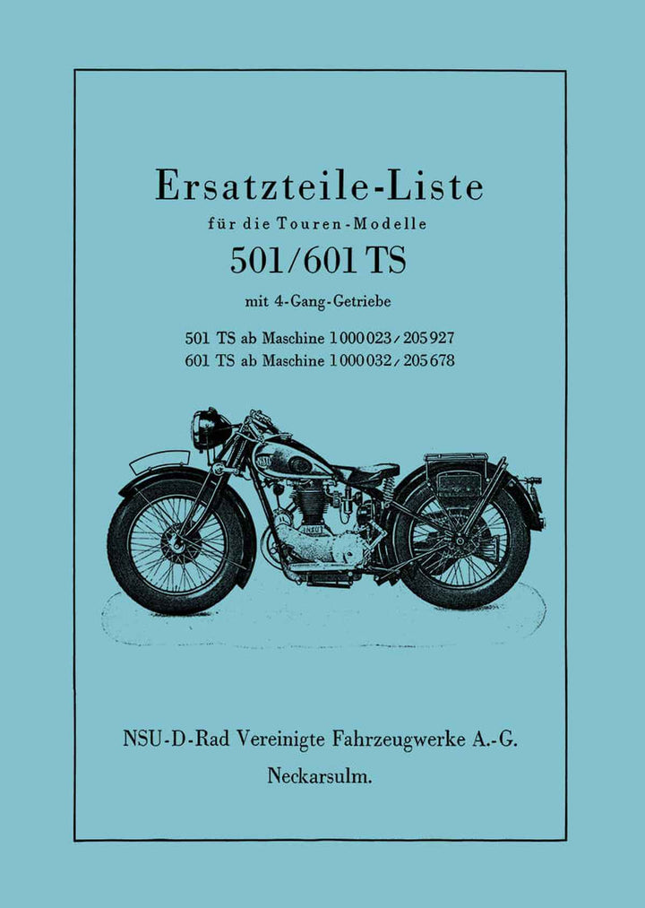 NSU 501TS und 601TS Ersatzteilkatalog, Buchcover