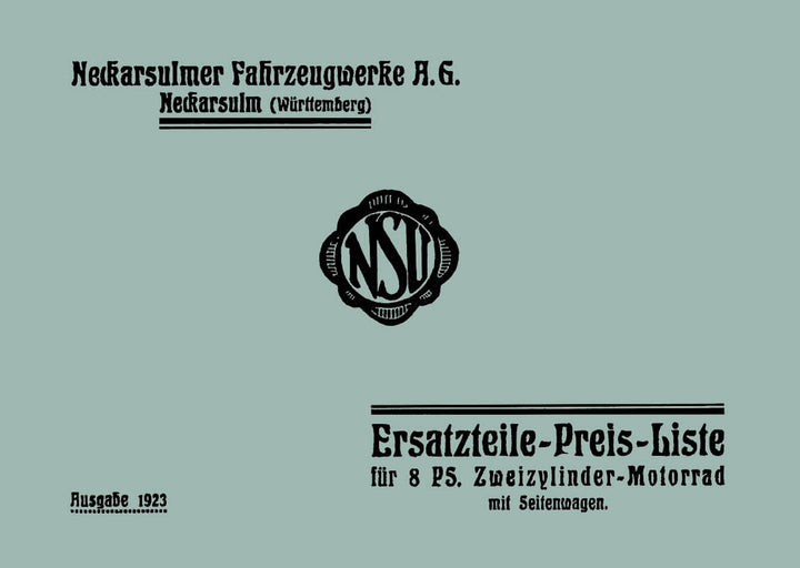 NSU 8 PS 2-Zylinder-Motorrad mit Seitenwagen Ersatzteilkatalog, Buchcover