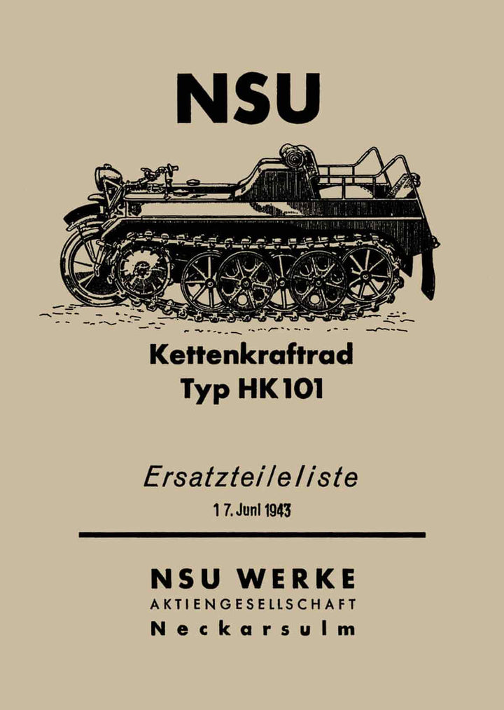 NSU Kettenkraftrad HK101 Ersatzteilkatalog, Buchcover