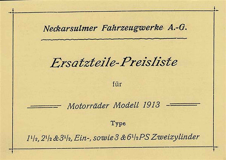 NSU Motorräder 1913 Ersatzteilkatalog, Buchcover