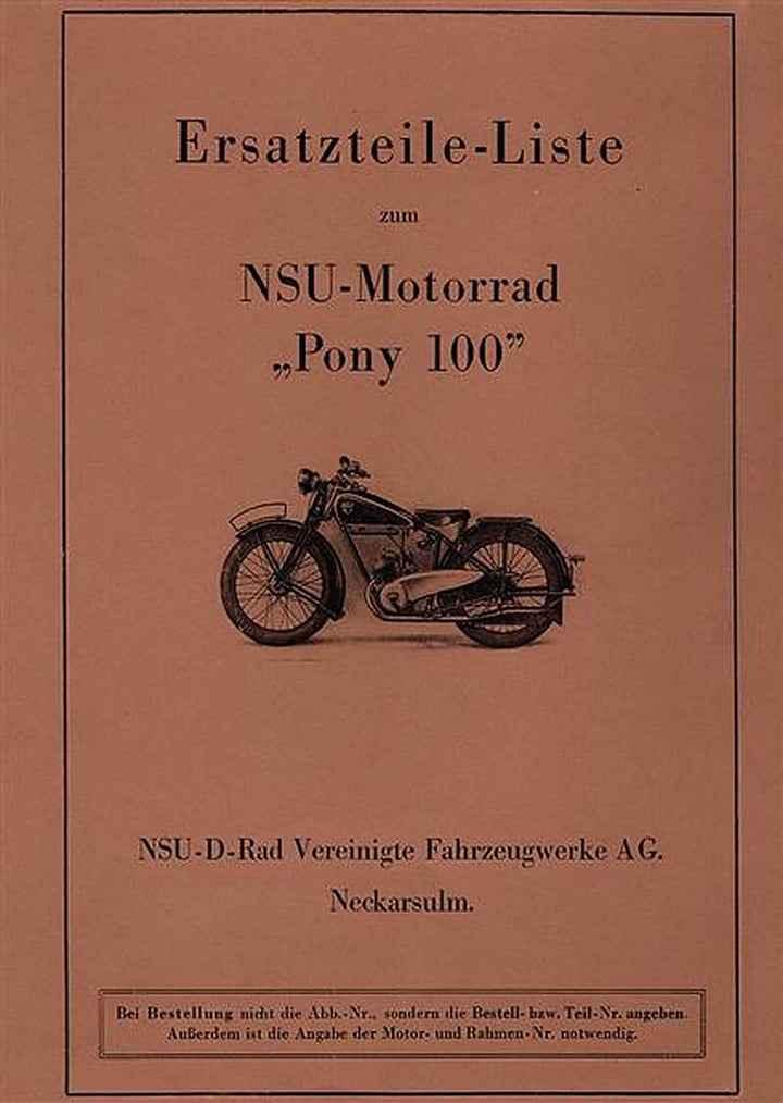 NSU Pony 100 Ersatzteilkatalog, Buchcover