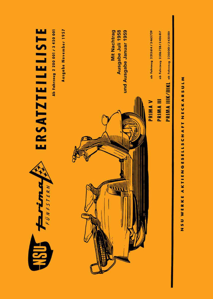 NSU Prima V Prima III Prima IIIK/IIIKL Ersatzteilkatalog, Buchcover