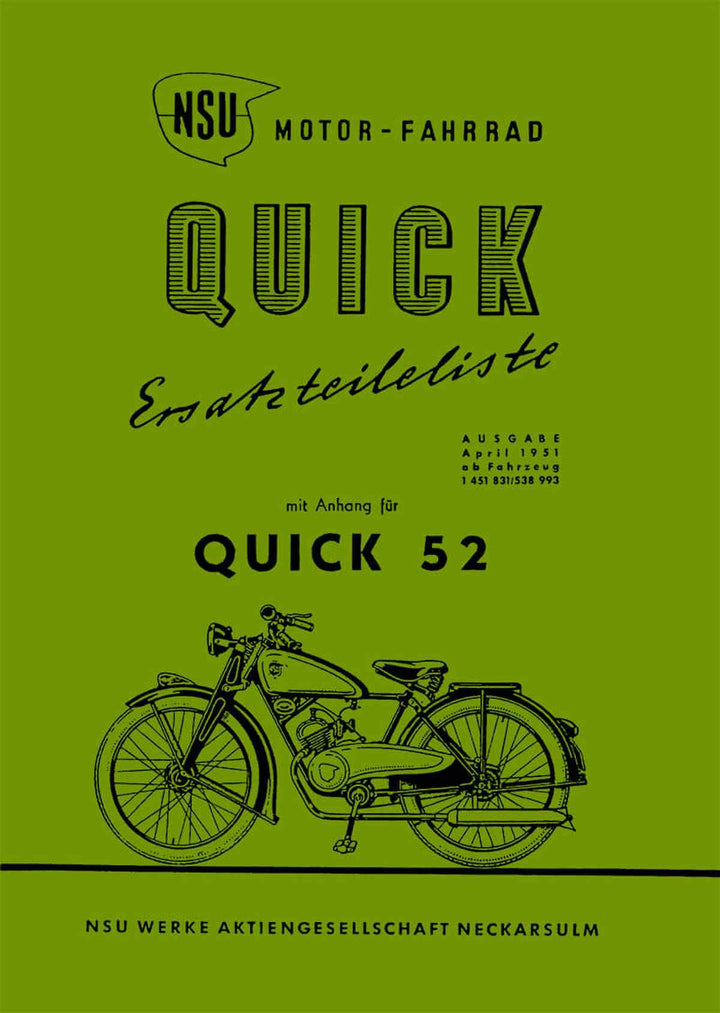 NSU Quick und Quick 52 Ersatzteilkatalog, Buchcover