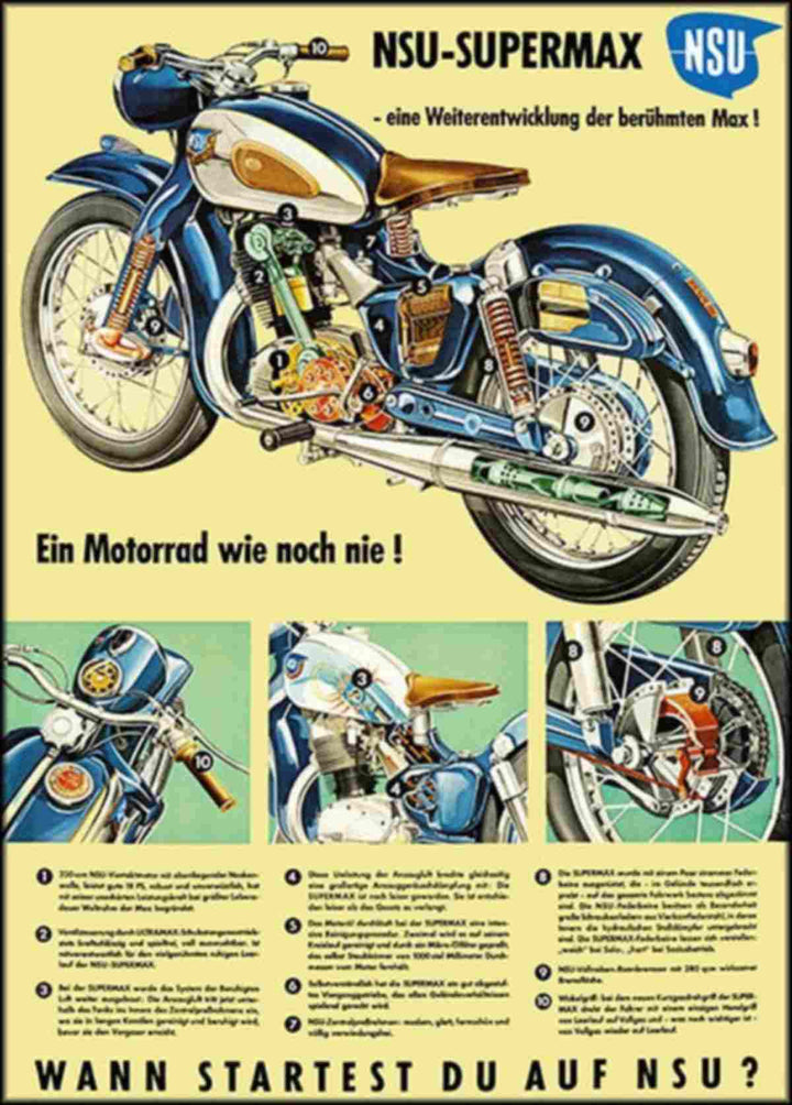 NSU Supermax Motorrad Poster, Poster-Motiv