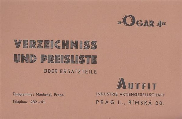 Ogar 4, Verzeichnis und Preisliste über Ersatzteile, Buchcover