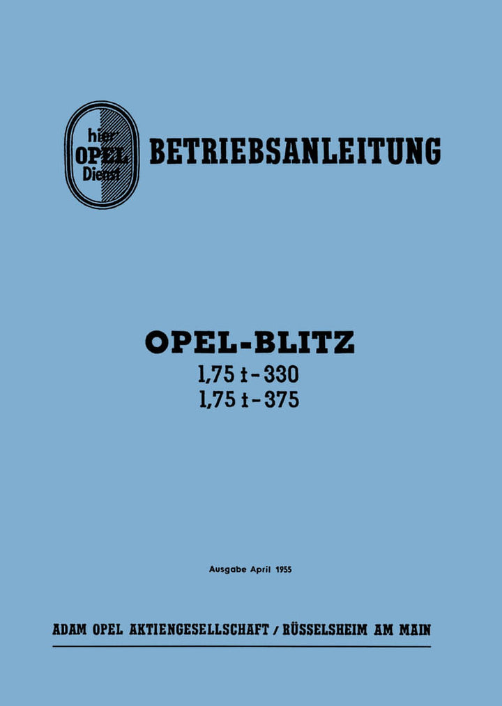 Opel Blitz 1,75 t Modelle 330 und 375 Betriebsanleitung, Buchcover