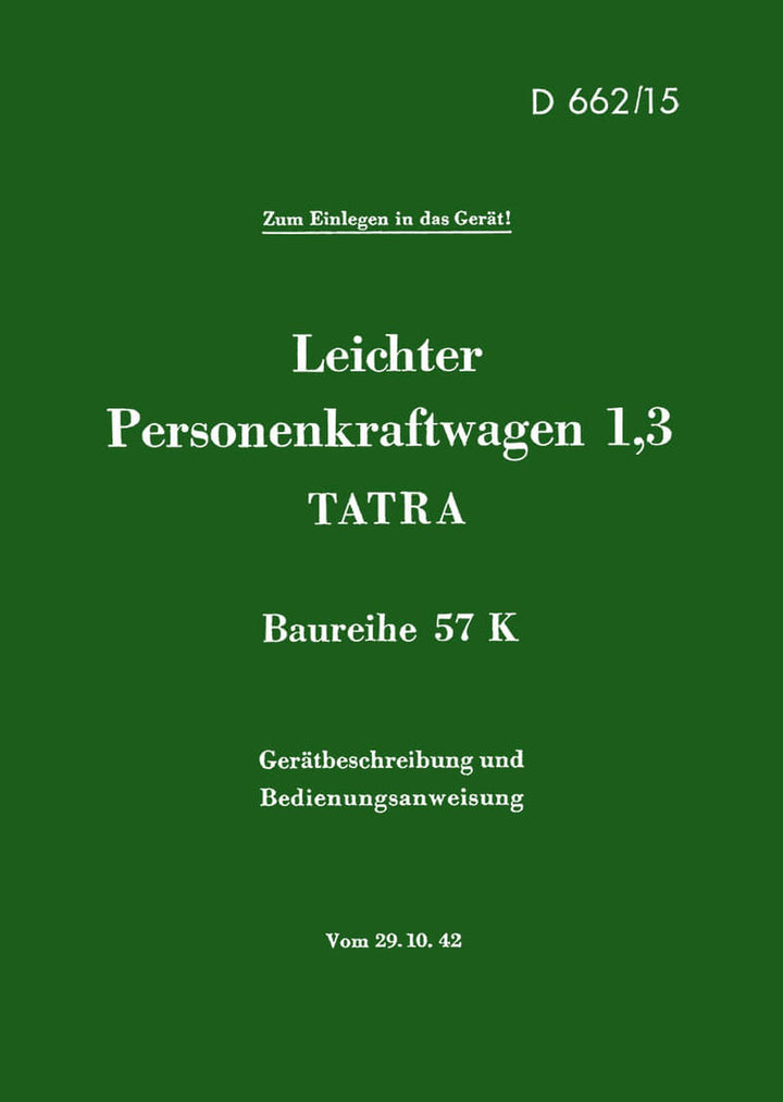 Tatra PKW 1,3 Baureihe 57K Betriebsanleitung, Buchcover