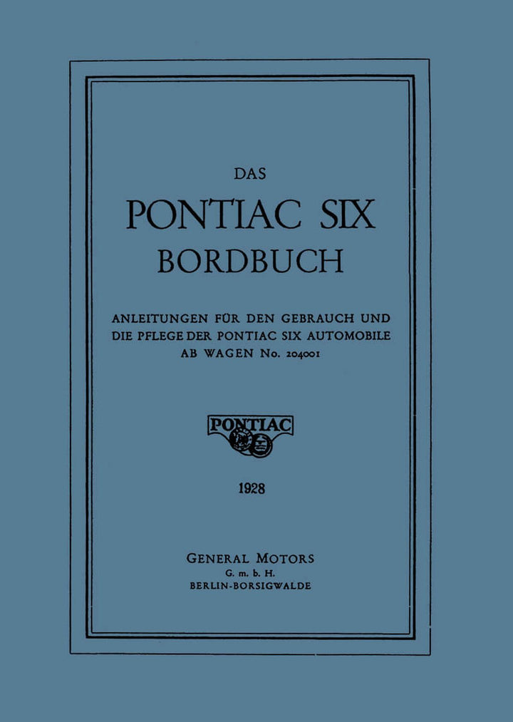 Pontiac SIX Boardbuch, Buchcover