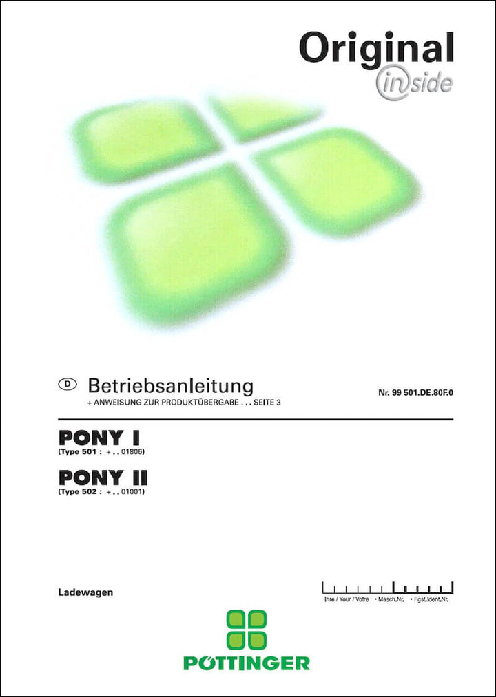 Pöttinger Pony I, Pony II Betriebsanleitung, Buchcover