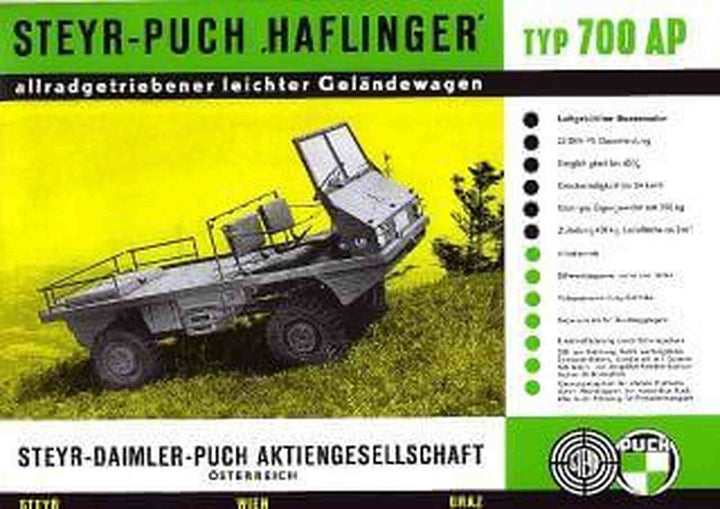 Puch Haflinger 700 AP, Prospekt-Reprint, Buchcover