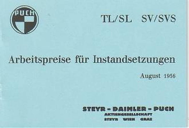 Puch 125/150 TL und SL, 125 und 175 SV/S – Arbeitspreise für Instandsetzung, Buchcover