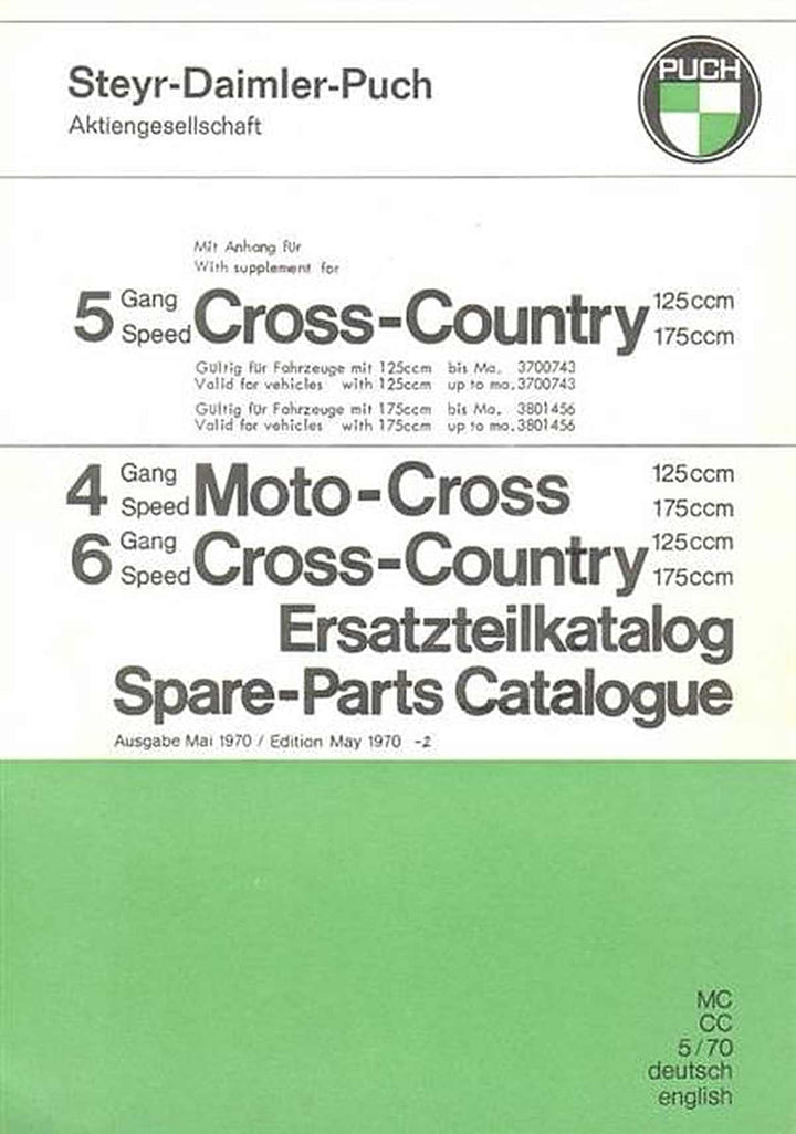Puch 125 / 175 Cross-Country, Moto-Cross, 4-, 5- und 6-Gang-Motor, Ersatzteilkatalog, Buchcover