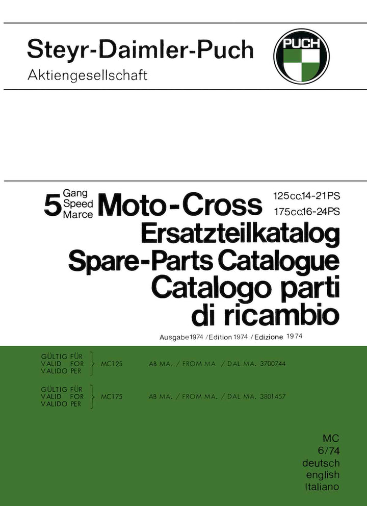 Puch 125 und 175 Moto Cross 1-Kolben, Ersatzteilkatalog, Buchcover
