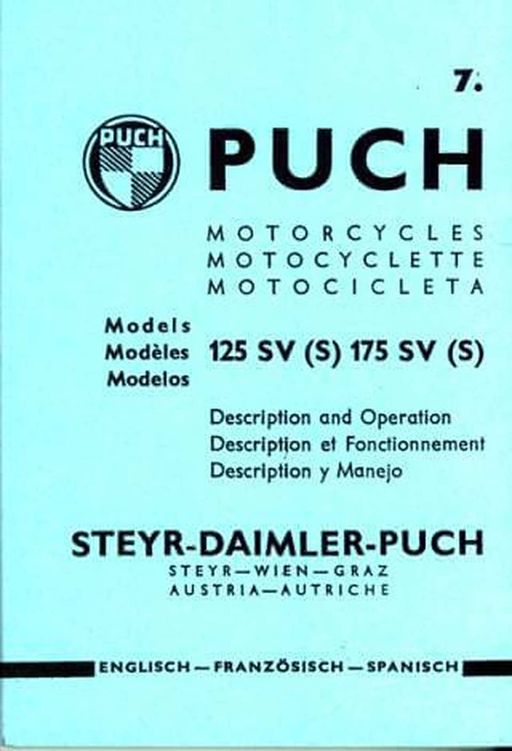 Puch 125 / 175, SV / SVS, Descripton / Operation, Fonctionnement, Manejo, Buchcover