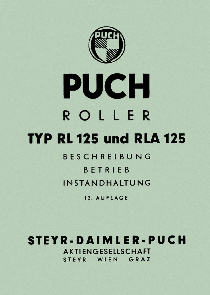 Puch 125 RL, 125 RLA Betriebsanleitung, Buchcover