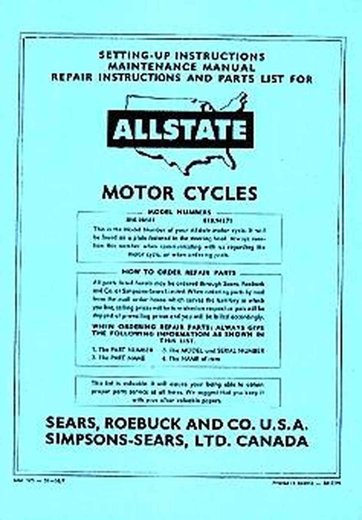 Allstate 175 Standard and De Luxe - Owners Manual, Repair Manual, Spare-parts Catalog, Buchcover