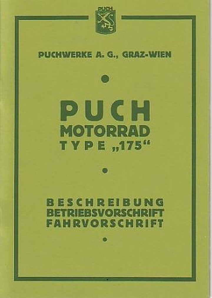 Puch 175 (1926), Betriebsanleitung, Buchcover